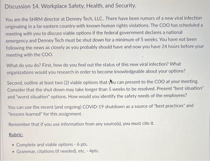 Discussion 14. Workplace Safety, Health, and