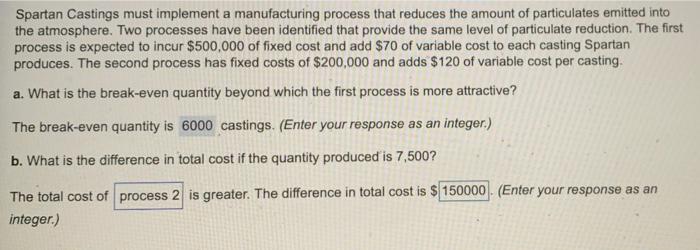 answer B is incorrect Spartan Castings must