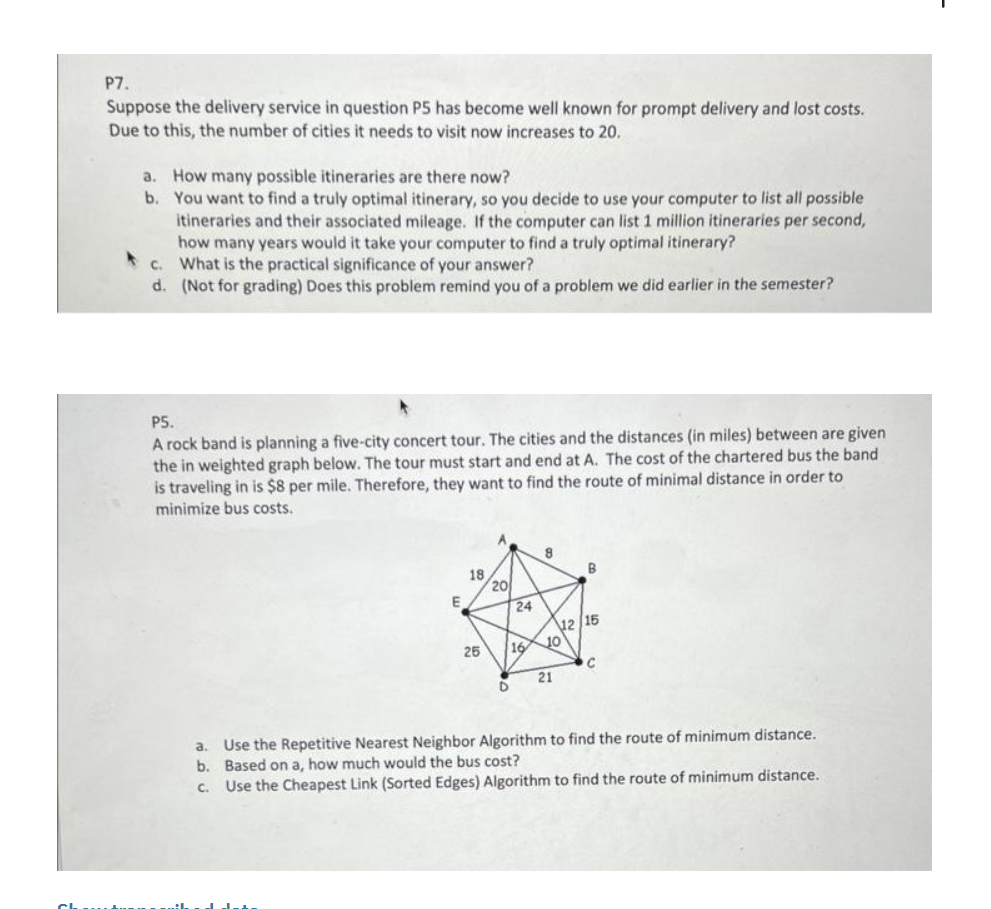 P7. Suppose the delivery service in question P5