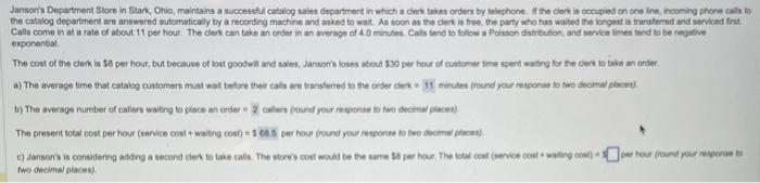 I need help with question C Janton's Department