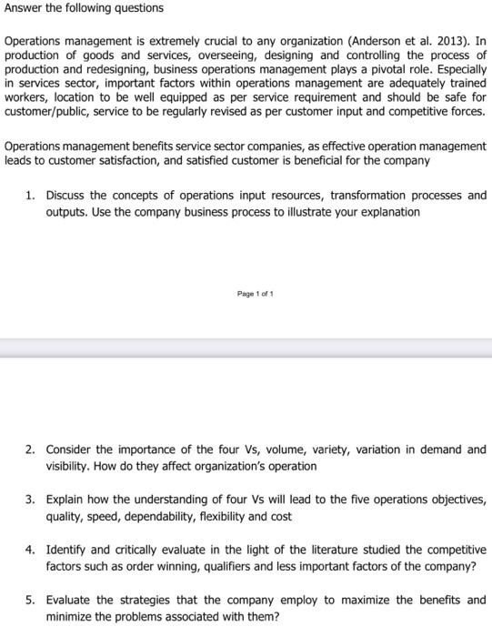 Answer the following questions Operations