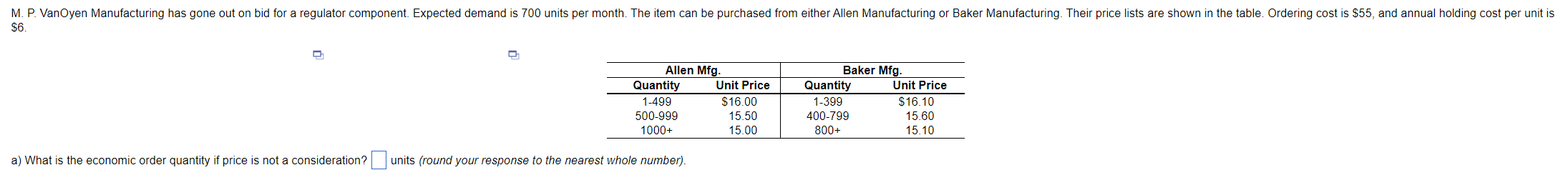 a) What is the economic order quantity if price