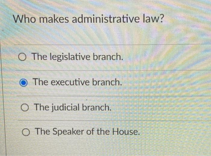 Who makes administrative law? O The legislative