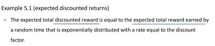 Example 5.1 (expected discounted returns) - The