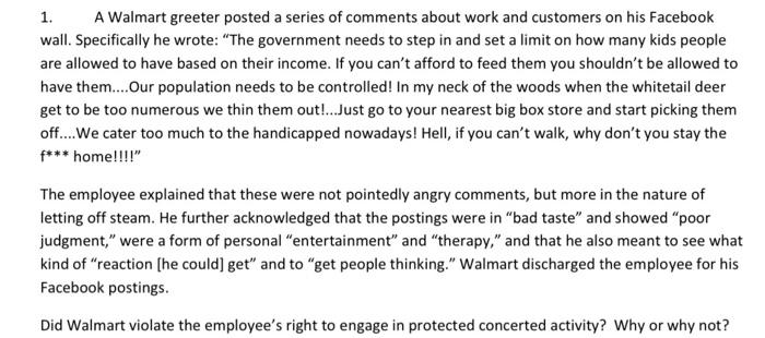 1. A Walmart greeter posted a series of comments