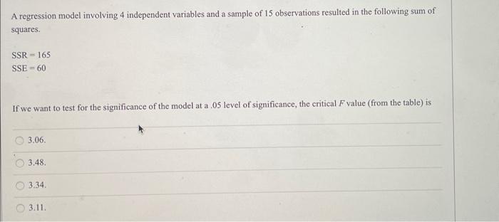 A regression model involving 4 independent