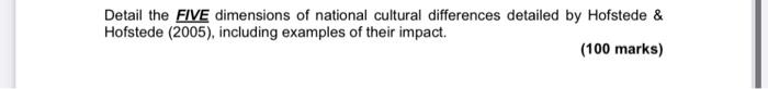 Detail the FIVE dimensions of national cultural