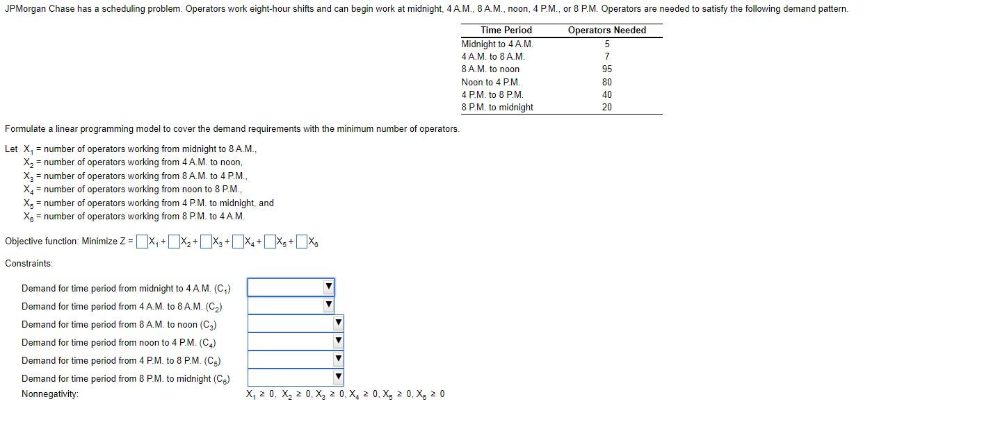 Formulate a linear programming model to cover the