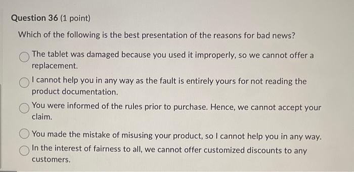 Question 36 (1 point) Which of the following is