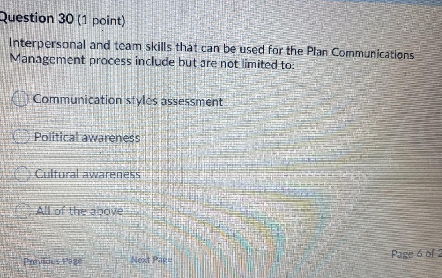 Question 30 (1 point) Interpersonal and team