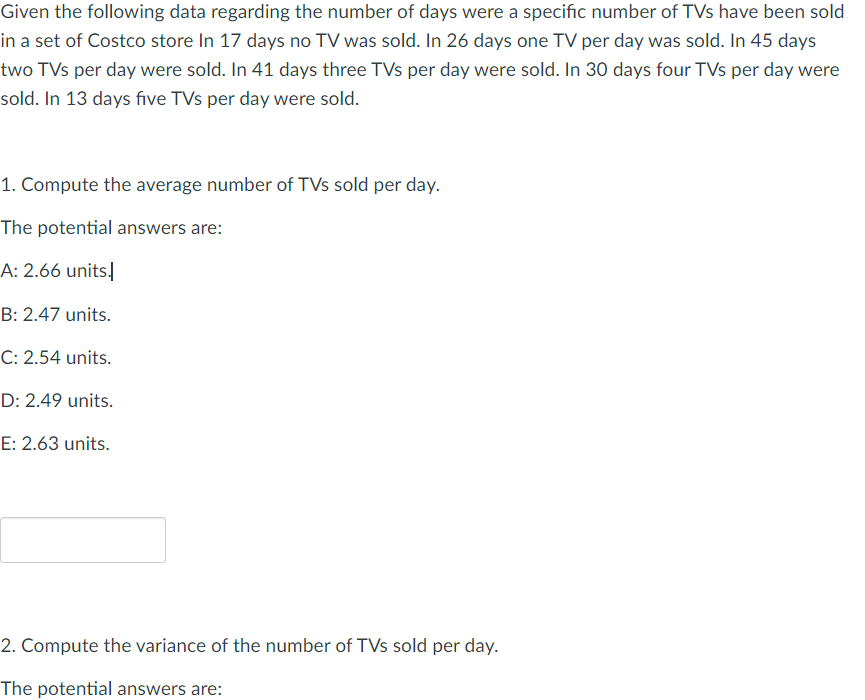 Given the following data regarding the number of