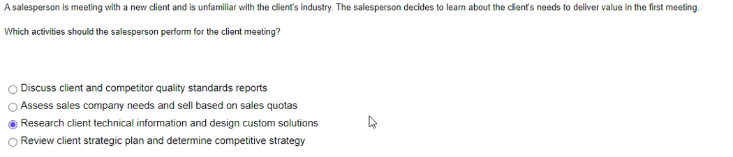 A salesperson is meeting with a new client and is