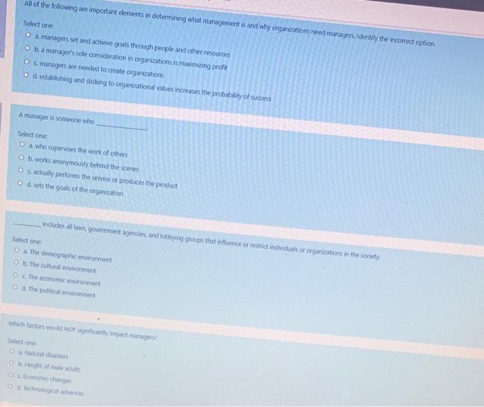 All of the following are important elements in