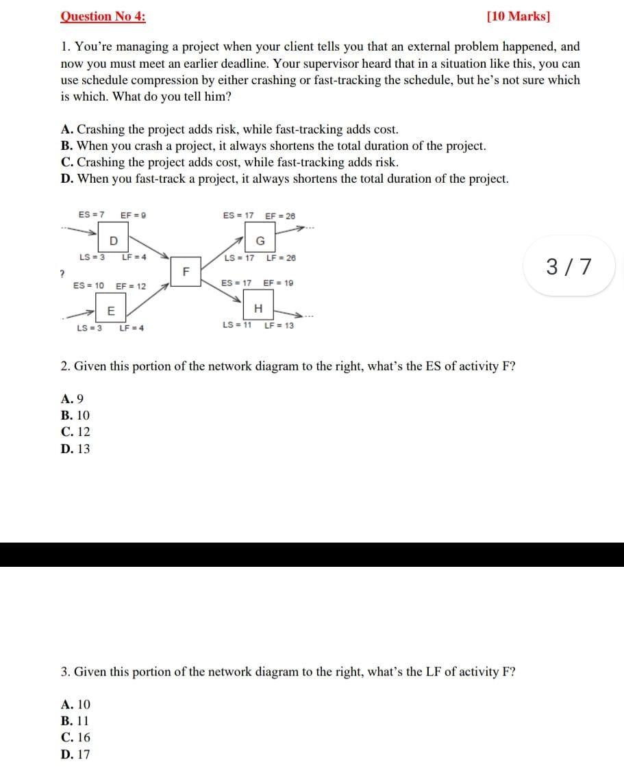 Question No 4: [10 Marks] 1. You're managing a