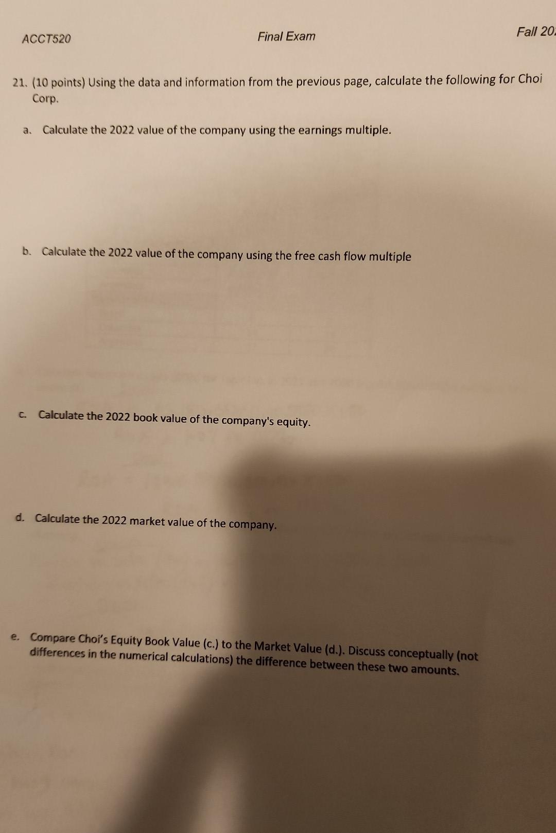Choi Corp. had the following operating results