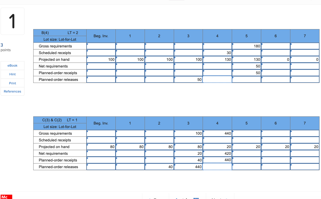 Please help with all tables. a. 120 units of end