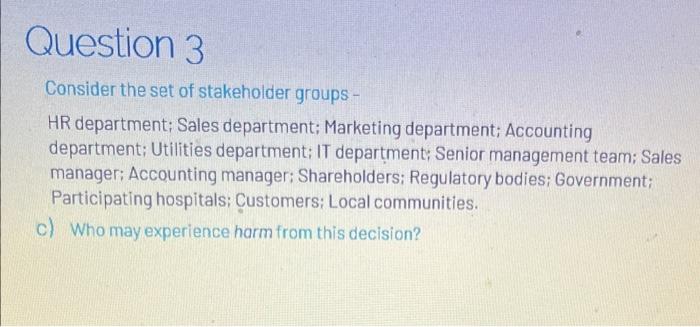 Consider the set of stakeholder groups - HR