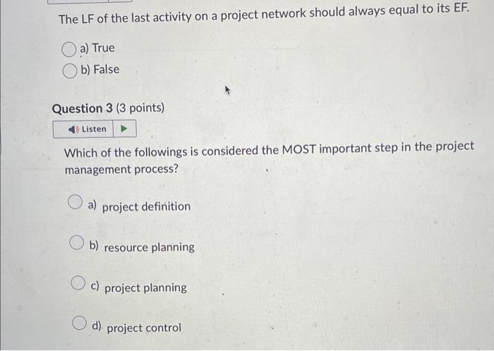 The LF of the last activity on a project network