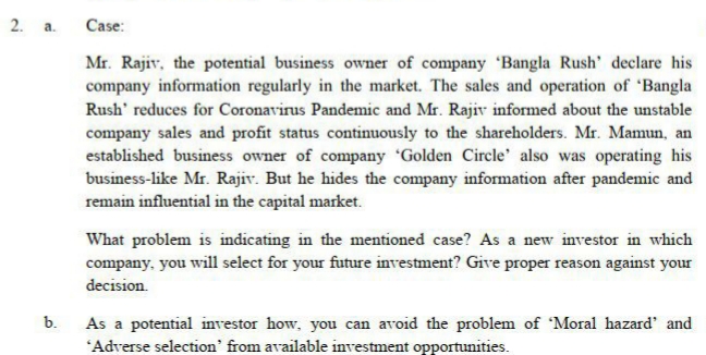 2. a. Case: Mr. Rajiv, the potential business