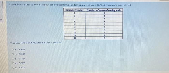 on A control chart is used to monitor the number