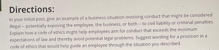 Directions: In your initial post, give an example