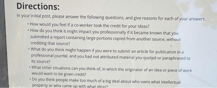 Directions: In your initial post, give an example