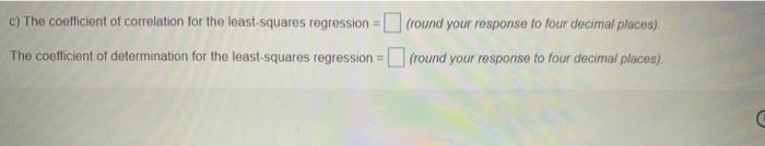 c) The coofficient of correlation for the least