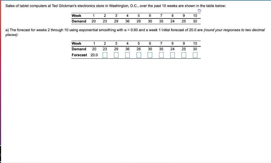 b)Compute the MAD c)Compute the tracking signal