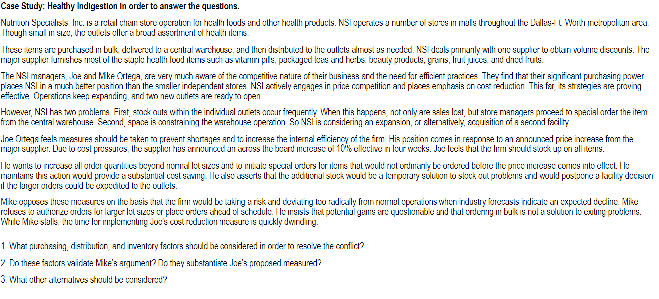 Case Study: Healthy Indigestion in order to