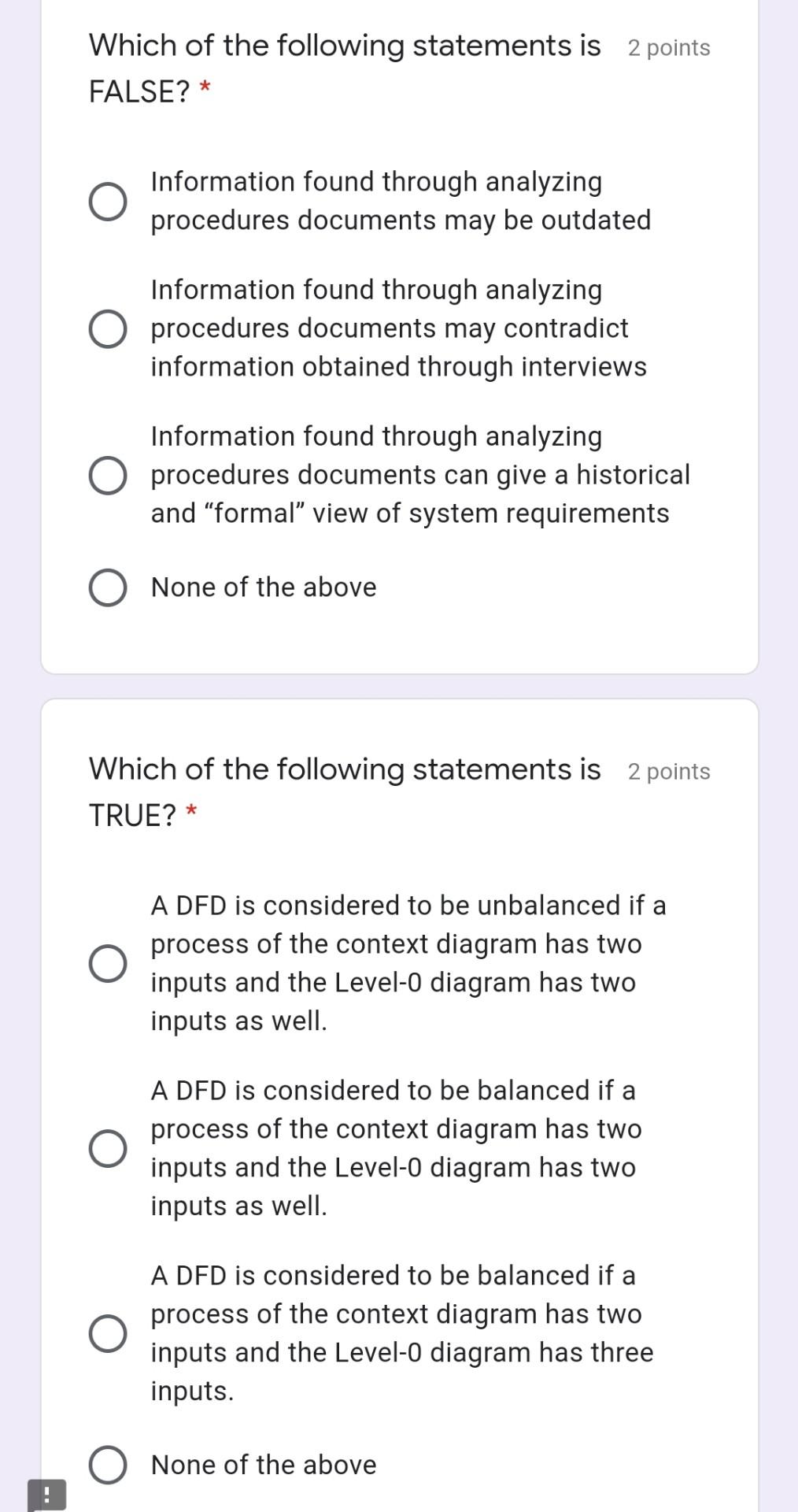 2 points Which of the following is NOT an
