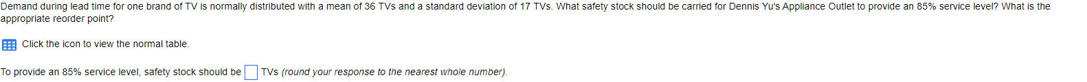 appropriate reorder point? Click the icon to view