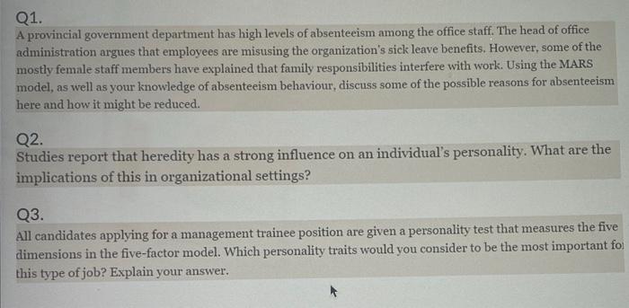 Q1. A provincial government department has high