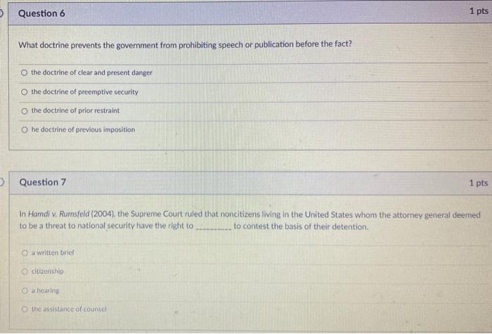 Question 6 1 pts What doctrine prevents the