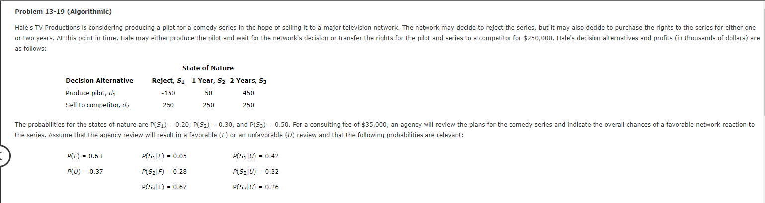 Problem 13-19 (Algorithmic) Hale's TV Productions