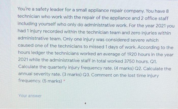 You're a safety leader for a small appliance