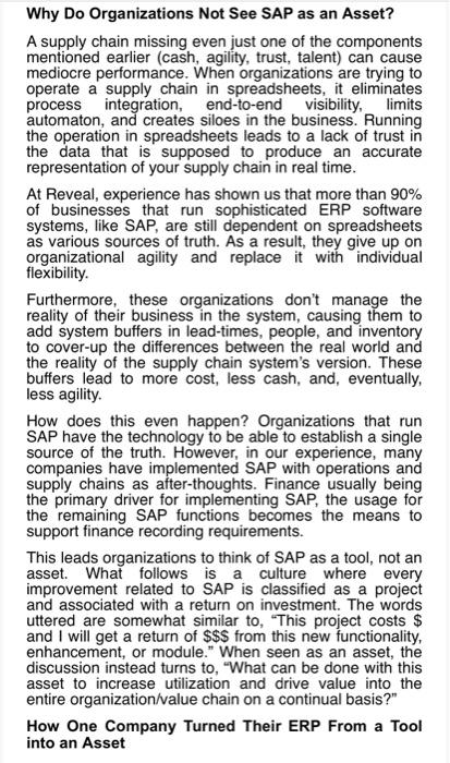 QUESTION 1 Explain how company turn their ERP