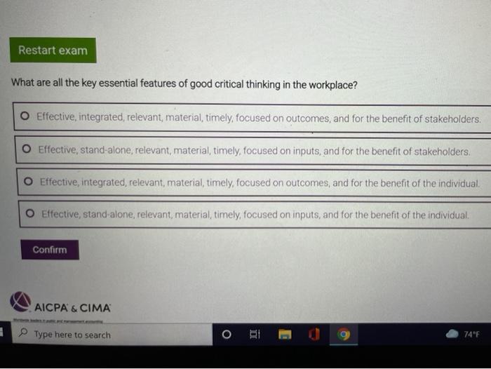 Restart exam What are all the key essential