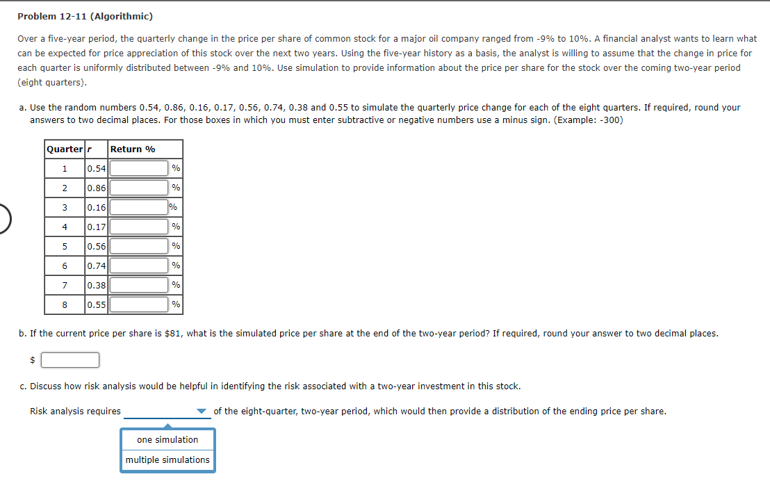 Problem 12-11 (Algorithmic) Over a five-year