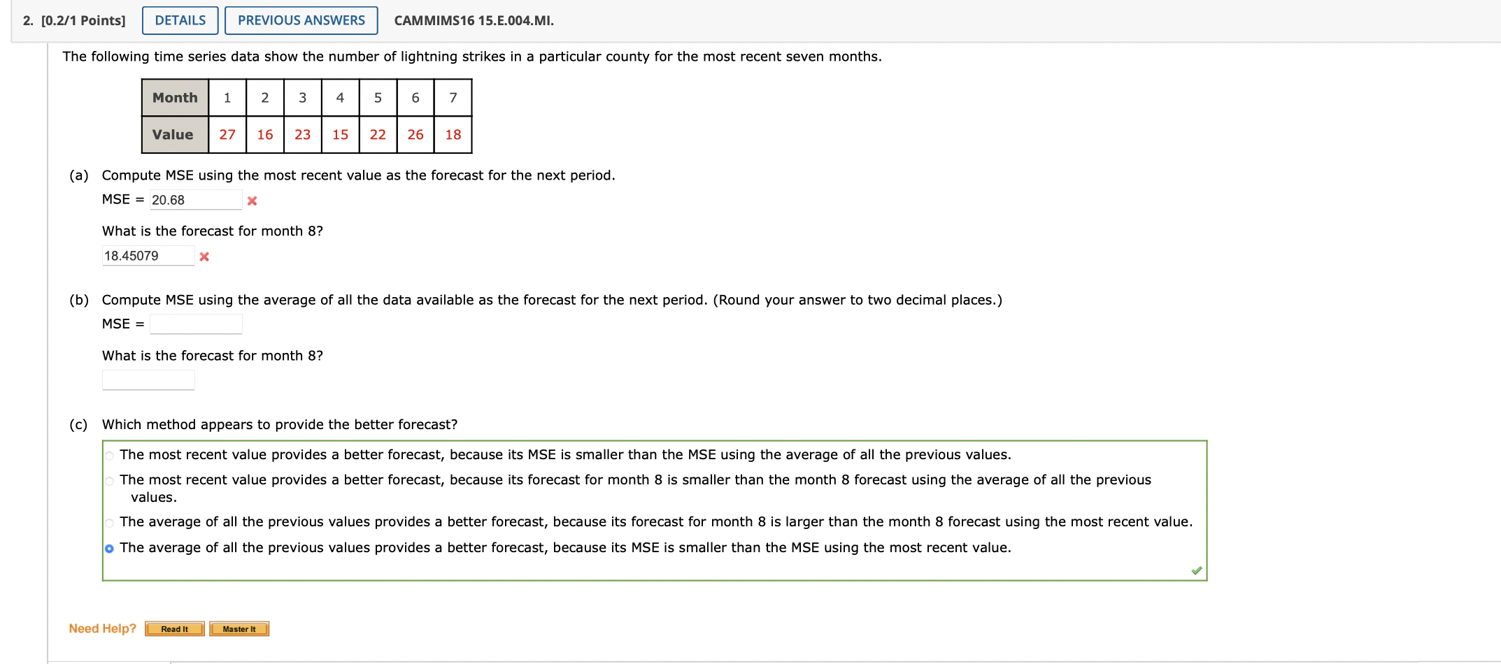 (a) Compute MSE using the most recent value as