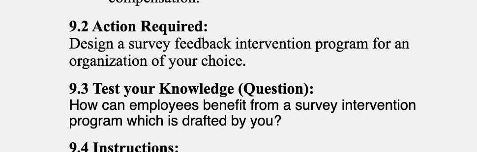 9.2 Action Required: Design a survey feedback
