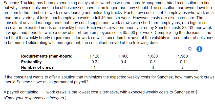 Sanchez Trucking has been experiencing delays at