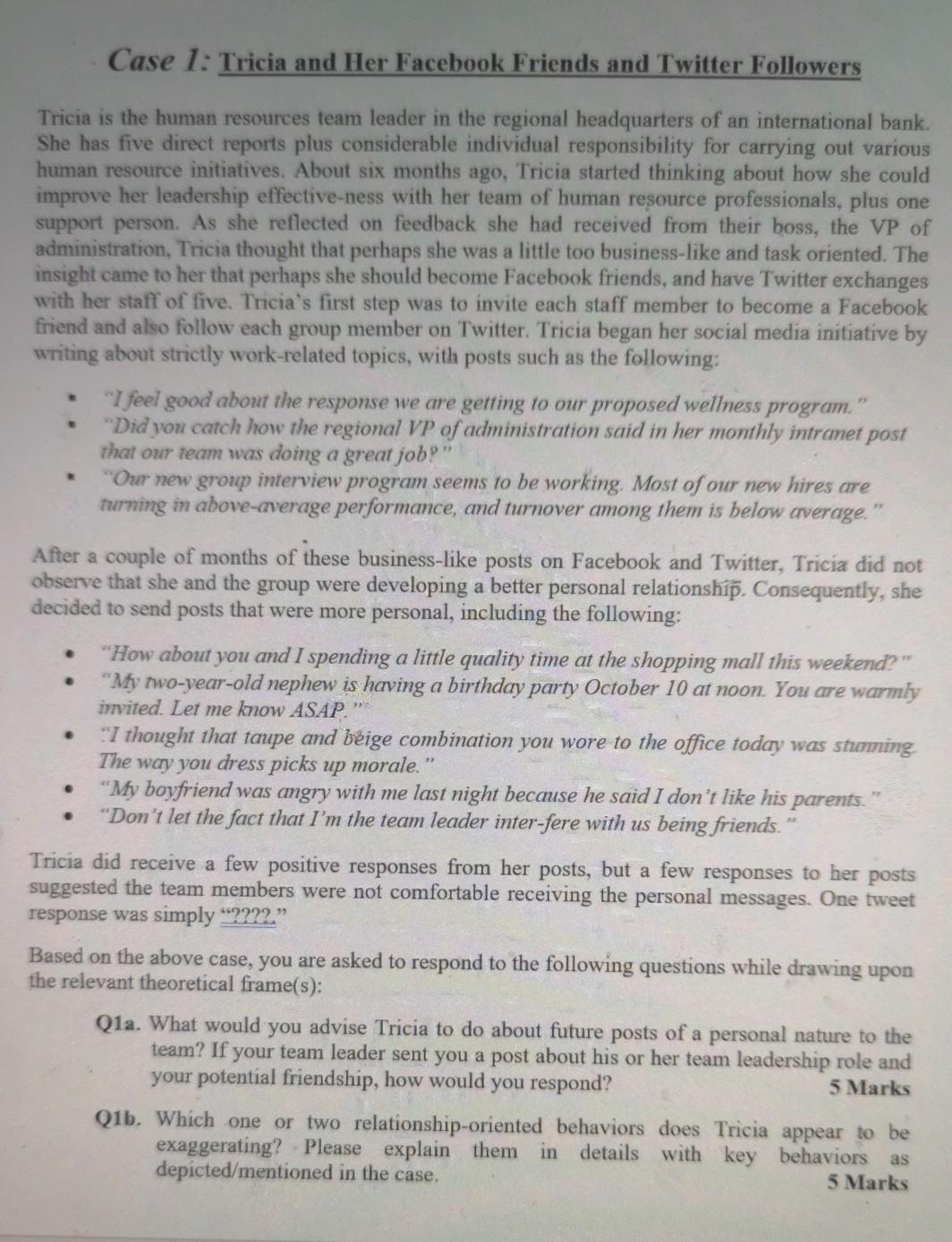 Case 1: Tricia and Her Facebook Friends and