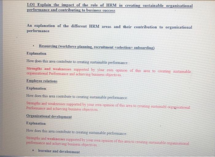 L01 Explain the impact of the role of HRM in