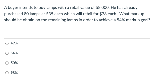A buyer intends to buy lamps with a retail value