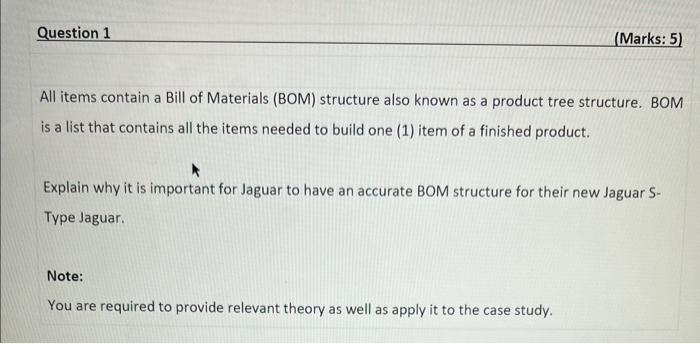 All items contain a Bill of Materials (BOM)