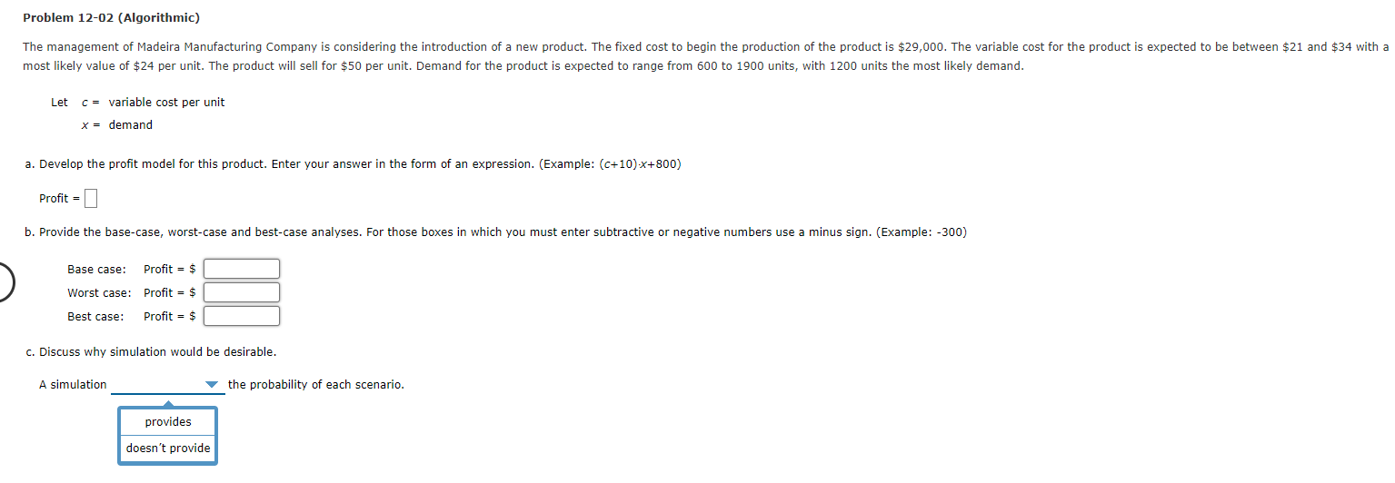 Problem 12-02 (Algorithmic) The management of