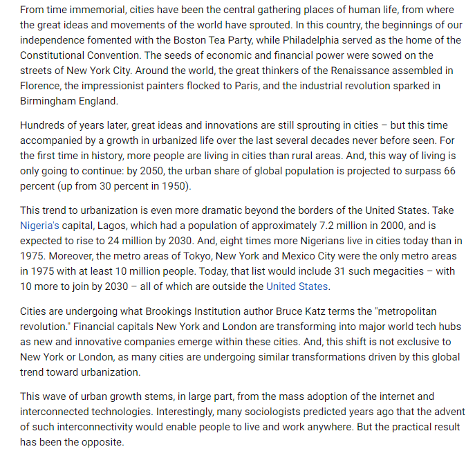Please help me to summarize this urbanization in