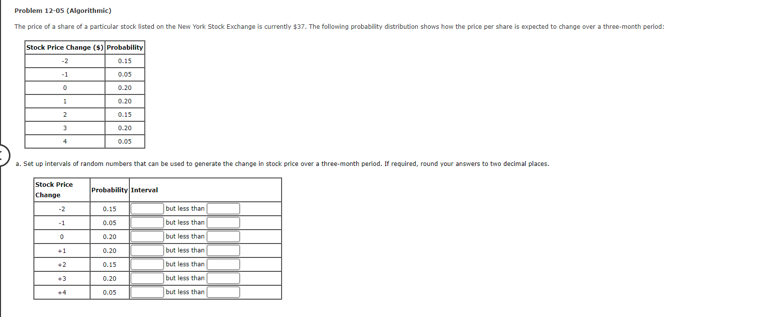 Problem 12-05 (Algorithmic) The price of a share