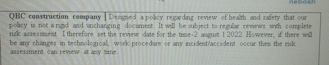 explain nebosh QBC construction company Designed