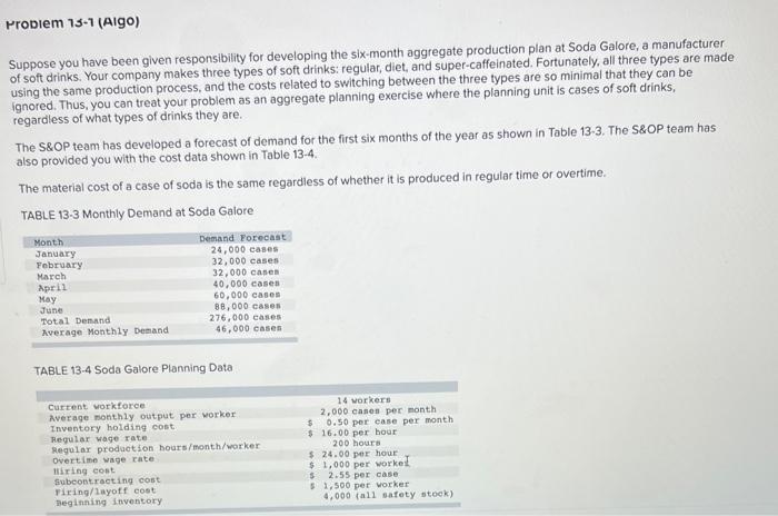 Problem 13-1 (Algo) Suppose you have been given